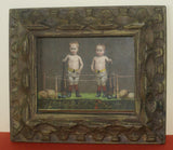 EPHEMERA AMERICANA WHIMSICAL ART: VERY RARE FRAMED VICTORIAN TRADE CARD: GERMAN COFFEE TOLEDO SPICE, WRESTLER BOXER BOYS IN RING BOXING (DFPO1L) 1800's DESIGNER COLLECTOR COLLECTIBLE WALL DÉCOR UNIQUE