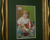 EPHEMERA AMERICANA WHIMSICAL ART: 1800's ANTIQUE VICTORIAN ADVERTISING TRADE CARD, FRAMED WITH STAND: PEARLINE SOAP, "A WIFE'S VICTORY" (DFPO1M) VINTAGE HAND PAINTED FRAME DESIGNER COLLECTOR COLLECTIBLE WALL DÉCOR UNIQUE