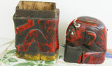 ANTIQUE HAND CARVED HAND PAINTED BETEL BOX FROM WEST JAVA REPRESENTING A KELANA MASK & FIGURE, THE DEMON KING RAHWANA FROM THE WAYANG TOPENG & RAMAYANA EPICS. QUID CONTAINER FOR BETEL HABIT