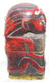 ANTIQUE HAND CARVED HAND PAINTED BETEL BOX FROM WEST JAVA REPRESENTING A KELANA MASK & FIGURE, THE DEMON KING RAHWANA FROM THE WAYANG TOPENG & RAMAYANA EPICS. QUID CONTAINER FOR BETEL HABIT