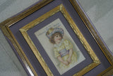 EPHEMERA AMERICANA WHIMSICAL ART: 1800's DOUBLE FRAMED ANTIQUE VICTORIAN ADVERTISING TRADE CARD: GOOD-WILL SOAP GIRL IN YELLOW & MAUVE DRESS (DFPO1N) ADORABLE LITTLE KID DESIGNER COLLECTOR COLLECTIBLE WALL DÉCOR UNIQUE CHILD ROOM