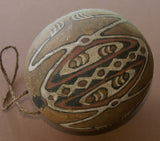 BETEL PARAPHERNALIA: ETHNIC VERY RARE PRIMITIVE LIME GOURD, HAND PAINTED TRADITIONAL MOTIFS CREATED WITH NATURAL PIGMENTS (CHARCOAL & LIME), COLLECTED ON THE PREMISES, LAKE SENTANI, WEST PAPUA, IRIAN JAYA, LATE 1900'S.