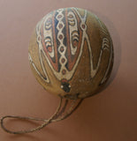 BETEL PARAPHERNALIA: ETHNIC VERY RARE PRIMITIVE LIME GOURD, HAND PAINTED TRADITIONAL MOTIFS CREATED WITH NATURAL PIGMENTS (CHARCOAL & LIME), COLLECTED ON THE PREMISES, LAKE SENTANI, WEST PAPUA, IRIAN JAYA, LATE 1900'S.