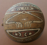 BETEL PARAPHERNALIA: ETHNIC VERY RARE PRIMITIVE LIME GOURD, HAND PAINTED TRADITIONAL MOTIFS CREATED WITH NATURAL PIGMENTS (CHARCOAL & LIME), COLLECTED ON THE PREMISES, LAKE SENTANI, WEST PAPUA, IRIAN JAYA, LATE 1900'S.