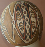 BETEL PARAPHERNALIA: ETHNIC VERY RARE PRIMITIVE LIME GOURD, HAND PAINTED TRADITIONAL MOTIFS CREATED WITH NATURAL PIGMENTS (CHARCOAL & LIME), COLLECTED ON THE PREMISES, LAKE SENTANI, WEST PAPUA, IRIAN JAYA, LATE 1900'S.