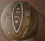 BETEL PARAPHERNALIA: ETHNIC VERY RARE PRIMITIVE LIME GOURD, HAND PAINTED TRADITIONAL MOTIFS CREATED WITH NATURAL PIGMENTS (CHARCOAL & LIME), COLLECTED ON THE PREMISES, LAKE SENTANI, WEST PAPUA, IRIAN JAYA, LATE 1900'S.
