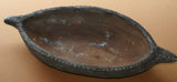 NEW GUINEA PRIMITIVE MUSEUM TRIBAL ART: LAKE CHAMBRI, OLD CERAMIC POTTERY FROM THE AIBOM PEOPLE: EARTHTONES SERVING  DISH  FOR SAGO , BETEL OR  GRUB, 16” x 7 1/2” COLLECTED IN THE LATE 1900’S