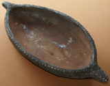 NEW GUINEA PRIMITIVE MUSEUM TRIBAL ART: LAKE CHAMBRI, OLD CERAMIC POTTERY FROM THE AIBOM PEOPLE: EARTHTONES SERVING  DISH  FOR SAGO , BETEL OR  GRUB, 16” x 7 1/2” COLLECTED IN THE LATE 1900’S