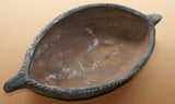 NEW GUINEA PRIMITIVE MUSEUM TRIBAL ART: LAKE CHAMBRI, OLD CERAMIC POTTERY FROM THE AIBOM PEOPLE: EARTHTONES SERVING  DISH  FOR SAGO , BETEL OR  GRUB, 16” x 7 1/2” COLLECTED IN THE LATE 1900’S