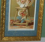 EPHEMERA AMERICANA WHIMSICAL ART: 1800's FRAMED ANTIQUE VICTORIAN ADVERTISING TRADE CARD: MILK-MAID BRAND DRUMMER KID (DFPO1Y) CUTE BABY FRAME HAND PAINTED BY ARTIST VINTAGE FRAME BABY ROOM DESIGNER COLLECTOR COLLECTIBLE WALL DÉCOR