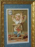 EPHEMERA AMERICANA WHIMSICAL ART: 1800's FRAMED ANTIQUE VICTORIAN ADVERTISING TRADE CARD: MILK-MAID BRAND DRUMMER KID (DFPO1Y) CUTE BABY FRAME HAND PAINTED BY ARTIST VINTAGE FRAME BABY ROOM DESIGNER COLLECTOR COLLECTIBLE WALL DÉCOR