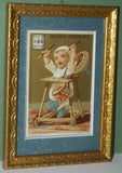 EPHEMERA AMERICANA WHIMSICAL ART: 1800's FRAMED ANTIQUE VICTORIAN ADVERTISING TRADE CARD: MILK-MAID BRAND DRUMMER KID (DFPO1Y) CUTE BABY FRAME HAND PAINTED BY ARTIST VINTAGE FRAME BABY ROOM DESIGNER COLLECTOR COLLECTIBLE WALL DÉCOR