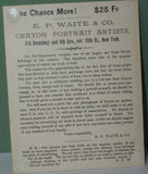 EPHEMERA AMERICANA WHIMSICAL ART: 1800's FRAMED ANTIQUE VICTORIAN ADVERTISING TRADE CARD: Waite & Co Crayon Portraits, Parents looking on Daughter Sleeping with her Dog (DFPO2K) ARTIST HAND PAINTED FRAME DESIGNER COLLECTOR COLLECTIBLE WALL DÉCOR UNIQUE