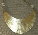 SOLD: Unique Bride Price Currency, Rare Ceremonial Moka Kina Shell Necklace (Huge Mother of Pearl Crescent) Pectoral with Hand Made Fiber Twine band with Shells, Collected from the Foi Tribe (Papua New Guinea), Late 1900’s, Highly Collectible. KINA2