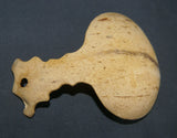 OLDER VERY RARE & UNIQUE ETHNIC PRIMITIVE DRINKING BOWL OR SCOOP WITH FESTOONED HANDLE, TRIBAL SPOON HAND CARVED OUT OF A COCONUT SHELL, TAMI ISLAND, HUON GULF, SOUTH SEAS, PNG, NEW GUINEA. SP5C. GOOD PATINA