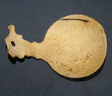 OLDER VERY RARE & UNIQUE ETHNIC PRIMITIVE DRINKING BOWL OR SCOOP WITH FESTOONED HANDLE, TRIBAL SPOON HAND CARVED OUT OF A COCONUT SHELL, TAMI ISLAND, HUON GULF, SOUTH SEAS, PNG, NEW GUINEA. SP5C. GOOD PATINA