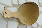 OLDER VERY RARE & UNIQUE ETHNIC PRIMITIVE DRINKING BOWL OR SCOOP WITH FESTOONED HANDLE, TRIBAL SPOON HAND CARVED OUT OF A COCONUT SHELL, TAMI ISLAND, HUON GULF, SOUTH SEAS, PNG, NEW GUINEA. SP5C. GOOD PATINA