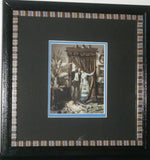 EPHEMERA AMERICANA WHIMSICAL ART: 1800's FRAMED ANTIQUE VICTORIAN ADVERTISING TRADE CARD: Waite & Co Crayon Portraits, Parents looking on Daughter Sleeping with her Dog (DFPO2K) ARTIST HAND PAINTED FRAME DESIGNER COLLECTOR COLLECTIBLE WALL DÉCOR UNIQUE
