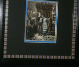 EPHEMERA AMERICANA WHIMSICAL ART: 1800's FRAMED ANTIQUE VICTORIAN ADVERTISING TRADE CARD: Waite & Co Crayon Portraits, Parents looking on Daughter Sleeping with her Dog (DFPO2K) ARTIST HAND PAINTED FRAME DESIGNER COLLECTOR COLLECTIBLE WALL DÉCOR UNIQUE