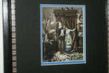 EPHEMERA AMERICANA WHIMSICAL ART: 1800's FRAMED ANTIQUE VICTORIAN ADVERTISING TRADE CARD: Waite & Co Crayon Portraits, Parents looking on Daughter Sleeping with her Dog (DFPO2K) ARTIST HAND PAINTED FRAME DESIGNER COLLECTOR COLLECTIBLE WALL DÉCOR UNIQUE