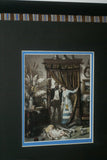 EPHEMERA AMERICANA WHIMSICAL ART: 1800's FRAMED ANTIQUE VICTORIAN ADVERTISING TRADE CARD: Waite & Co Crayon Portraits, Parents looking on Daughter Sleeping with her Dog (DFPO2K) ARTIST HAND PAINTED FRAME DESIGNER COLLECTOR COLLECTIBLE WALL DÉCOR UNIQUE