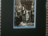 EPHEMERA AMERICANA WHIMSICAL ART: 1800's FRAMED ANTIQUE VICTORIAN ADVERTISING TRADE CARD: Waite & Co Crayon Portraits, Parents looking on Daughter Sleeping with her Dog (DFPO2K) ARTIST HAND PAINTED FRAME DESIGNER COLLECTOR COLLECTIBLE WALL DÉCOR UNIQUE