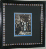 EPHEMERA AMERICANA WHIMSICAL ART: 1800's FRAMED ANTIQUE VICTORIAN ADVERTISING TRADE CARD: Waite & Co Crayon Portraits, Parents looking on Daughter Sleeping with her Dog (DFPO2K) ARTIST HAND PAINTED FRAME DESIGNER COLLECTOR COLLECTIBLE WALL DÉCOR UNIQUE