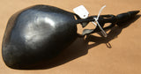 HAND CARVED ETHNIC TRIBAL BUFFALO HORN LIME SCOOP, LARGE  SPOON USED DURING FESTIVITIES, RITES OF PASSAGE ETC... COLLECTED ON THE PREMISES IN THE LATE 20TH CENTURY, INDONESIA, ITEM 250C 8” X 4 1/2” PROTECTIVE ANCESTOR HANDLE. BETEL NUT PARAPHERNALIA.