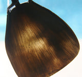 HAND CARVED ETHNIC TRIBAL BUFFALO HORN LIME SCOOP, LARGE  SPOON USED DURING FESTIVITIES, RITES OF PASSAGE ETC... COLLECTED ON THE PREMISES IN THE LATE 20TH CENTURY, INDONESIA, ITEM 250C 8” X 4 1/2” PROTECTIVE ANCESTOR HANDLE. BETEL NUT PARAPHERNALIA.