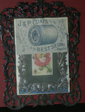 EPHEMERA AMERICANA ANTIQUE WHIMSICAL ART 1887 IN ORNATE FRAME & MATTED, ANTIQUE VICTORIAN ADVERTISING TRADE CARD OF POPPY GIRL: J.& P. Coats (DFPO2J) LACY METAL FRAME 8,5" X 6",5 DESIGNER COLLECTOR COLLECTIBLE WALL DÉCOR