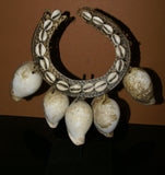 Rare Antique Luba Ceremonial Albino Cowrie Shell, Nassa, Rattan Necklace from the Ngada Tribe, Flores Island, Indonesia. 1960's Jai Dance Ornement with Black Display Stand. FLO1