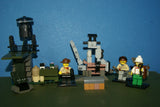 CUSTOM LEGO SET (132 pieces): ADVENTURERS IN THE DESERT (YEAR 1998) 5 CUSTOM  BUILDS & 3 NOW RARE RETIRED MINIFIGURES:  DR. CHARLES LIGHTNING, JOHNNY THUNDER, BARON VON BARRON, 2 MACHINES, RECLINER, TREASURE CHEST, STOOL & ACCESSORIES. KIT 69