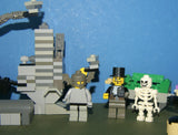 CUSTOM LEGO SET (154 PCS)  ADVENTURERS  ORIENT EXPEDITION YEAR 2003, 6 CUSTOM  BUILDS 4 RARE RETIRED MINIFIGURES:  LORD SAM SINISTER DR. CHARLES LIGHTNING SKELETON GREY GUARD + HELMET BENCH CRANE, 2 WORK TABLES TREASURE CHEST FENCES STOOL ETC.. KIT 71