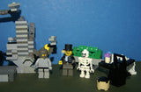 CUSTOM LEGO SET (154 PCS)  ADVENTURERS  ORIENT EXPEDITION YEAR 2003, 6 CUSTOM  BUILDS 4 RARE RETIRED MINIFIGURES:  LORD SAM SINISTER DR. CHARLES LIGHTNING SKELETON GREY GUARD + HELMET BENCH CRANE, 2 WORK TABLES TREASURE CHEST FENCES STOOL ETC.. KIT 71