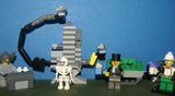 CUSTOM LEGO SET (154 PCS)  ADVENTURERS  ORIENT EXPEDITION YEAR 2003, 6 CUSTOM  BUILDS 4 RARE RETIRED MINIFIGURES:  LORD SAM SINISTER DR. CHARLES LIGHTNING SKELETON GREY GUARD + HELMET BENCH CRANE, 2 WORK TABLES TREASURE CHEST FENCES STOOL ETC.. KIT 71
