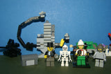 CUSTOM LEGO SET (154 PCS)  ADVENTURERS  ORIENT EXPEDITION YEAR 2003, 6 CUSTOM  BUILDS 4 RARE RETIRED MINIFIGURES:  LORD SAM SINISTER DR. CHARLES LIGHTNING SKELETON GREY GUARD + HELMET BENCH CRANE, 2 WORK TABLES TREASURE CHEST FENCES STOOL ETC.. KIT 71