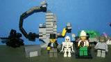 CUSTOM LEGO SET (154 PCS)  ADVENTURERS  ORIENT EXPEDITION YEAR 2003, 6 CUSTOM  BUILDS 4 RARE RETIRED MINIFIGURES:  LORD SAM SINISTER DR. CHARLES LIGHTNING SKELETON GREY GUARD + HELMET BENCH CRANE, 2 WORK TABLES TREASURE CHEST FENCES STOOL ETC.. KIT 71