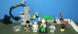 CUSTOM LEGO SET (154 PCS)  ADVENTURERS  ORIENT EXPEDITION YEAR 2003, 6 CUSTOM  BUILDS 4 RARE RETIRED MINIFIGURES:  LORD SAM SINISTER DR. CHARLES LIGHTNING SKELETON GREY GUARD + HELMET BENCH CRANE, 2 WORK TABLES TREASURE CHEST FENCES STOOL ETC.. KIT 71