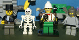 CUSTOM LEGO SET (154 PCS)  ADVENTURERS  ORIENT EXPEDITION YEAR 2003, 6 CUSTOM  BUILDS 4 RARE RETIRED MINIFIGURES:  LORD SAM SINISTER DR. CHARLES LIGHTNING SKELETON GREY GUARD + HELMET BENCH CRANE, 2 WORK TABLES TREASURE CHEST FENCES STOOL ETC.. KIT 71