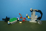 CUSTOM LEGO SET (154 PCS)  ADVENTURERS  ORIENT EXPEDITION YEAR 2003, 6 CUSTOM  BUILDS 4 RARE RETIRED MINIFIGURES:  LORD SAM SINISTER DR. CHARLES LIGHTNING SKELETON GREY GUARD + HELMET BENCH CRANE, 2 WORK TABLES TREASURE CHEST FENCES STOOL ETC.. KIT 71