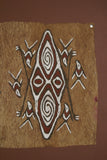 Rare Tapa Bark Cloth (Kapa in Hawaii), from Lake Sentani, Irian Jaya, Papua New Guinea. Hand painted by a Tribal Artist with natural pigments: Spiritual Stylized Motifs of shields with eyes & fish. 21" x 17" (no 28)