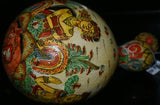 Unique Large Balinese Lime Gourd Hand painted with Wayang Kulit traditional & detailed motifs, Beautiful Kamasan Art depicting Ramayana Epic Scenes:  1G10, 11” tall. Betel habit paraphernalia. Collected in late 1900’s