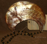 Museum Bride Price Currency, Rare Very Old Ceremonial Moka Kina Shell Necklace (Huge Mother of Pearl Crescent) Pectoral Collected from the Foi Tribe (Papua New Guinea), Mid 1900’s, Red Pigments & neck band, Highly Collectible. KINA15