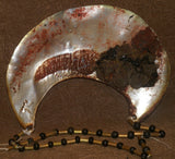 Museum Bride Price Currency, Rare Very Old Ceremonial Moka Kina Shell Necklace (Huge Mother of Pearl Crescent) Pectoral Collected from the Foi Tribe (Papua New Guinea), Mid 1900’s, Red Pigments & neck band, Highly Collectible. KINA15
