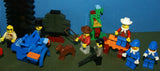 9 NOW RARE WESTERN COWBOYS RETIRED MINIFIGURES FROM KIT 6755 (1996) IN GOOD CONDITION, D0G, 12 CUSTOM BUILDS, PINE TREES, THRONE, ATTACK TRACTOR, PADDLE BOAT, ROBOT, FOOD STAND, BENCH, PULPIT ETC.. TOTAL PIECES: 265 PCS. KIT No 75