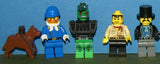 9 NOW RARE WESTERN COWBOYS RETIRED MINIFIGURES FROM KIT 6755 (1996) IN GOOD CONDITION, D0G, 12 CUSTOM BUILDS, PINE TREES, THRONE, ATTACK TRACTOR, PADDLE BOAT, ROBOT, FOOD STAND, BENCH, PULPIT ETC.. TOTAL PIECES: 265 PCS. KIT No 75