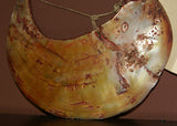 Museum Bride Price Currency, Rare Very Old Ceremonial Moka Kina Shell Necklace (Huge Mother of Pearl Crescent) Pectoral Collected from the Foi Tribe (Papua New Guinea), Mid 1900’s, Red Pigments & neck band, Highly Collectible. KINA15