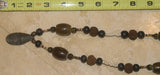 Unique Vintage Hand crafted Ethnic Amber & Glass Trade Beads, Rudhaccha Seeds Necklace with Buffalo Bone Hand Carved Pendant of Protective Ancestor Effigy for Good Luck, Health & Prosperity, Borneo Kalimantan, Indonesia NECK19 + 1 Coconut necklace.