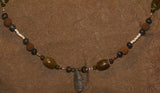 Unique Vintage Hand crafted Ethnic Amber & Glass Trade Beads, Rudhaccha Seeds Necklace with Buffalo Bone Hand Carved Pendant of Protective Ancestor Effigy for Good Luck, Health & Prosperity, Borneo Kalimantan, Indonesia NECK19 + 1 Coconut necklace.