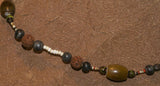 Unique Vintage Hand crafted Ethnic Amber & Glass Trade Beads, Rudhaccha Seeds Necklace with Buffalo Bone Hand Carved Pendant of Protective Ancestor Effigy for Good Luck, Health & Prosperity, Borneo Kalimantan, Indonesia NECK19 + 1 Coconut necklace.